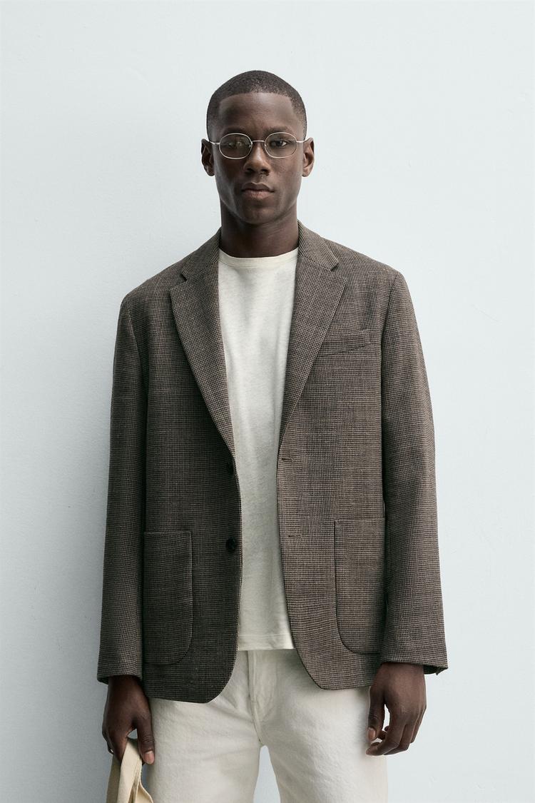 ZARA REGULAR FIT HOUNDSTOOTH BLAZER
