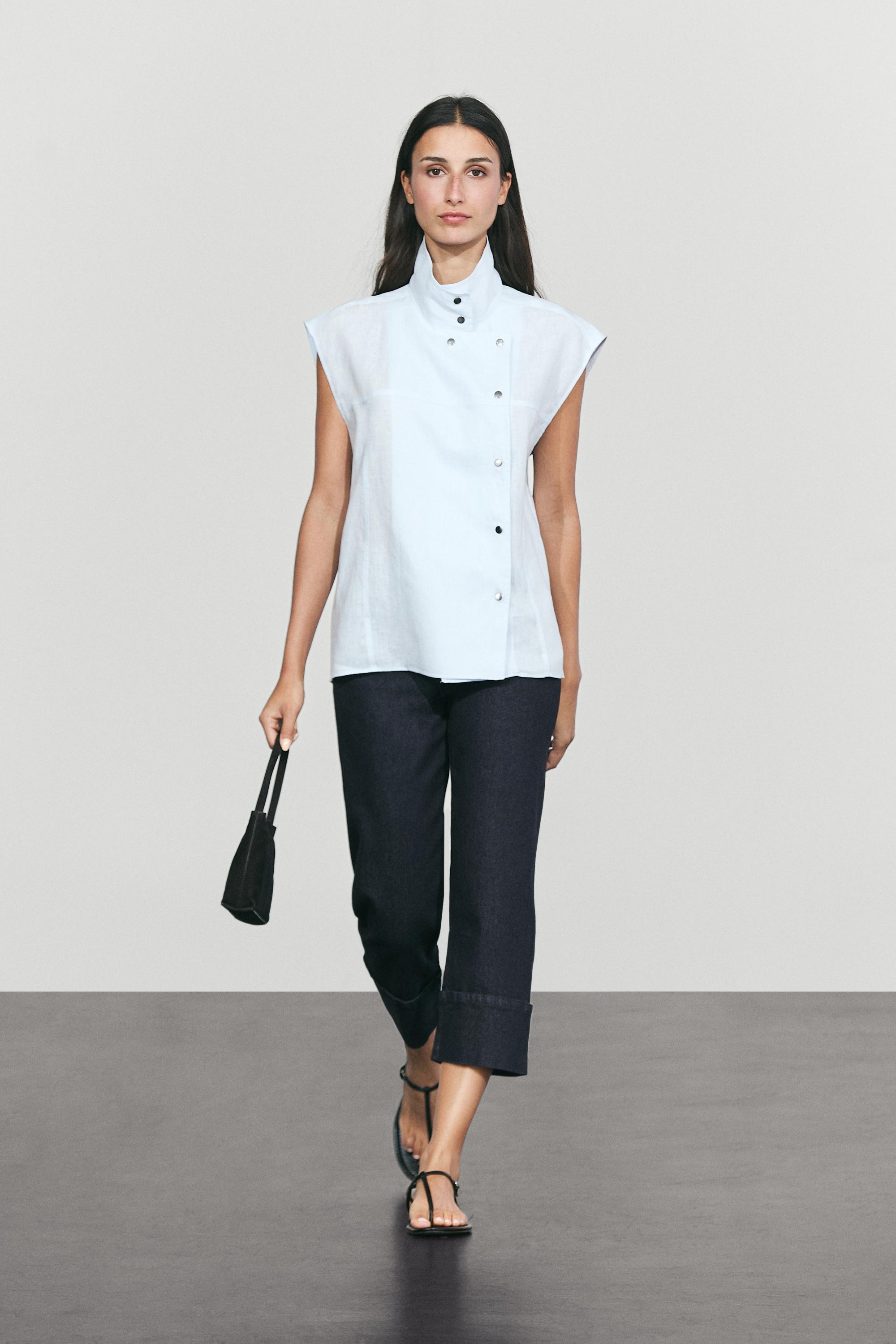 100% linen fine button-down top