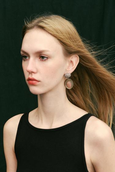 SHINY STONE EARRINGS - Anthracite grey by Zara