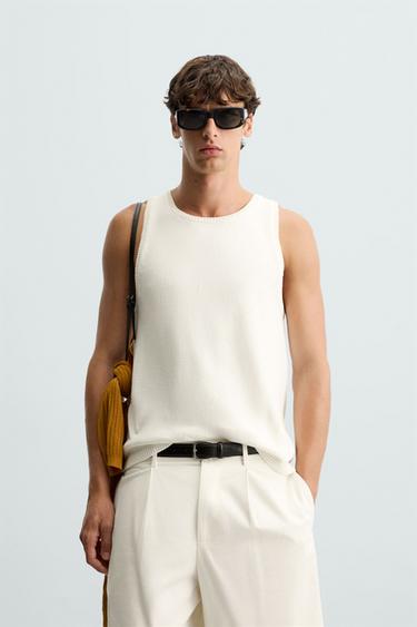 Zara TEXTURED KNIT TANK TOP - Ecru