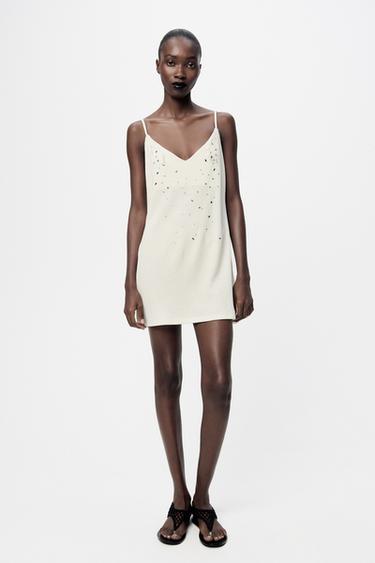 ПЛАТЬЕ-КОМБИНАЦИЯ СО СТРАЗАМИ — ЭКРЮ от Zara — изображение 0