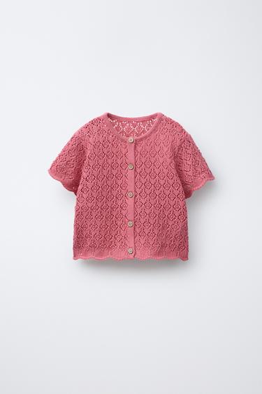 Zara POINTELLE KNIT TOP - Strawberry - Image 0