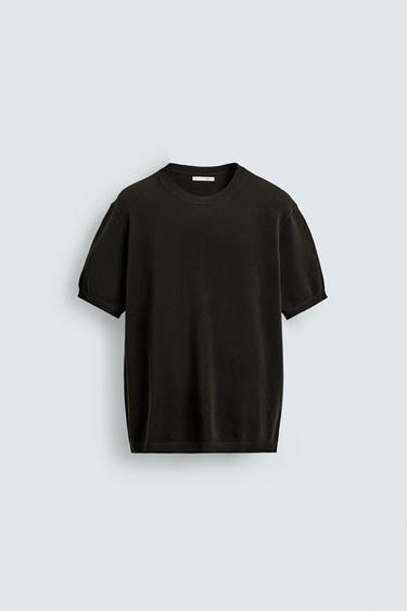 RELAXED FIT KNIT T-SHIRT - Chocolate by Zara