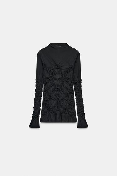 Zara LONG SLEEVE MOCK NECK TOP - Black