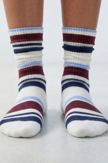 Zara TWO-PACK OF LONG STRIPED SOCKS - Blue / White