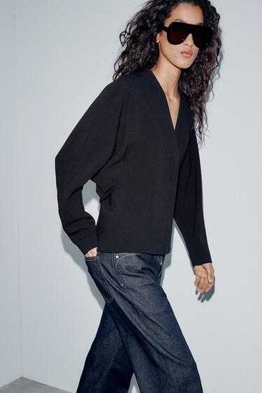 Zara ZW COLLECTION SEAMED PLAIN TOP - Black