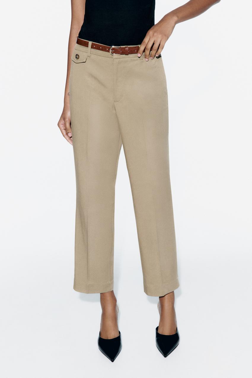 BELTED CHINO TROUSERS - Mid-camel