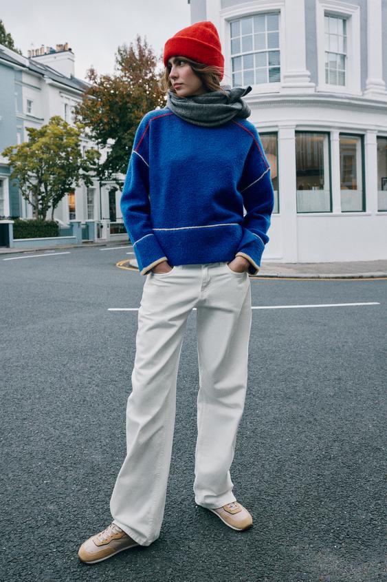 CONTRAST TRIM KNIT JUMPER - Bluish by Zara - Image 0