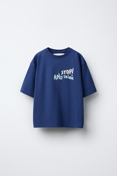Zara TEXT PRINT T-SHIRT - Blue - Image 0