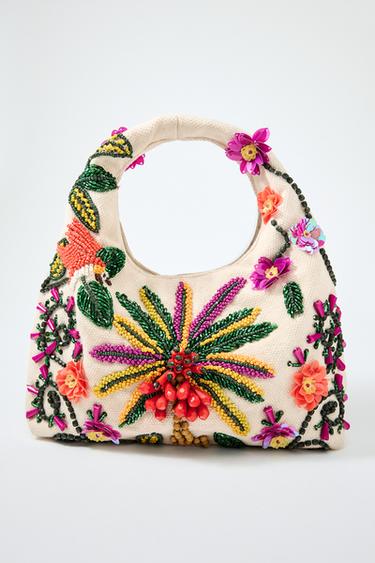 Zara BEADED PRINTED BAG - Multi-color