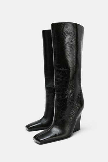 BOTTES À TALONS COMPENSÉS EFFET - Vert kaki foncé de Zara - Image 3