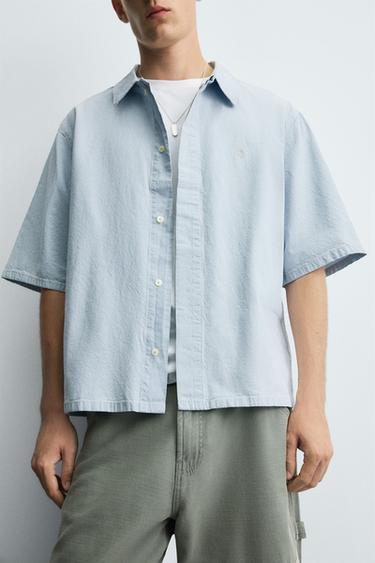EMBROIDERED DENIM SHIRT - Light blue by Zara - Image 4