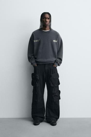 Zara COMBINED PRINT SWEATSHIRT - Dark anthracite - Image 0
