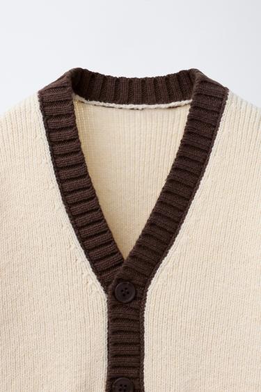 GILET EN MAILLE COLOR BLOCK - ÉCRU de Zara - Image 2