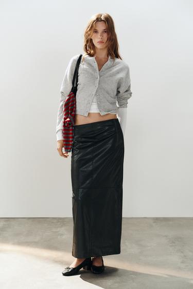 Zara FAUX LEATHER MAXI SKIRT - Black