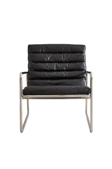 LEATHER AND STAINLESS STEEL ACCENT CHAIR - Black by Zara