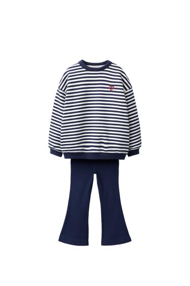 طقم سويت شيرت مخطط ولجينغ بقصة واسعة - أزرق الخاص بـ Zara
