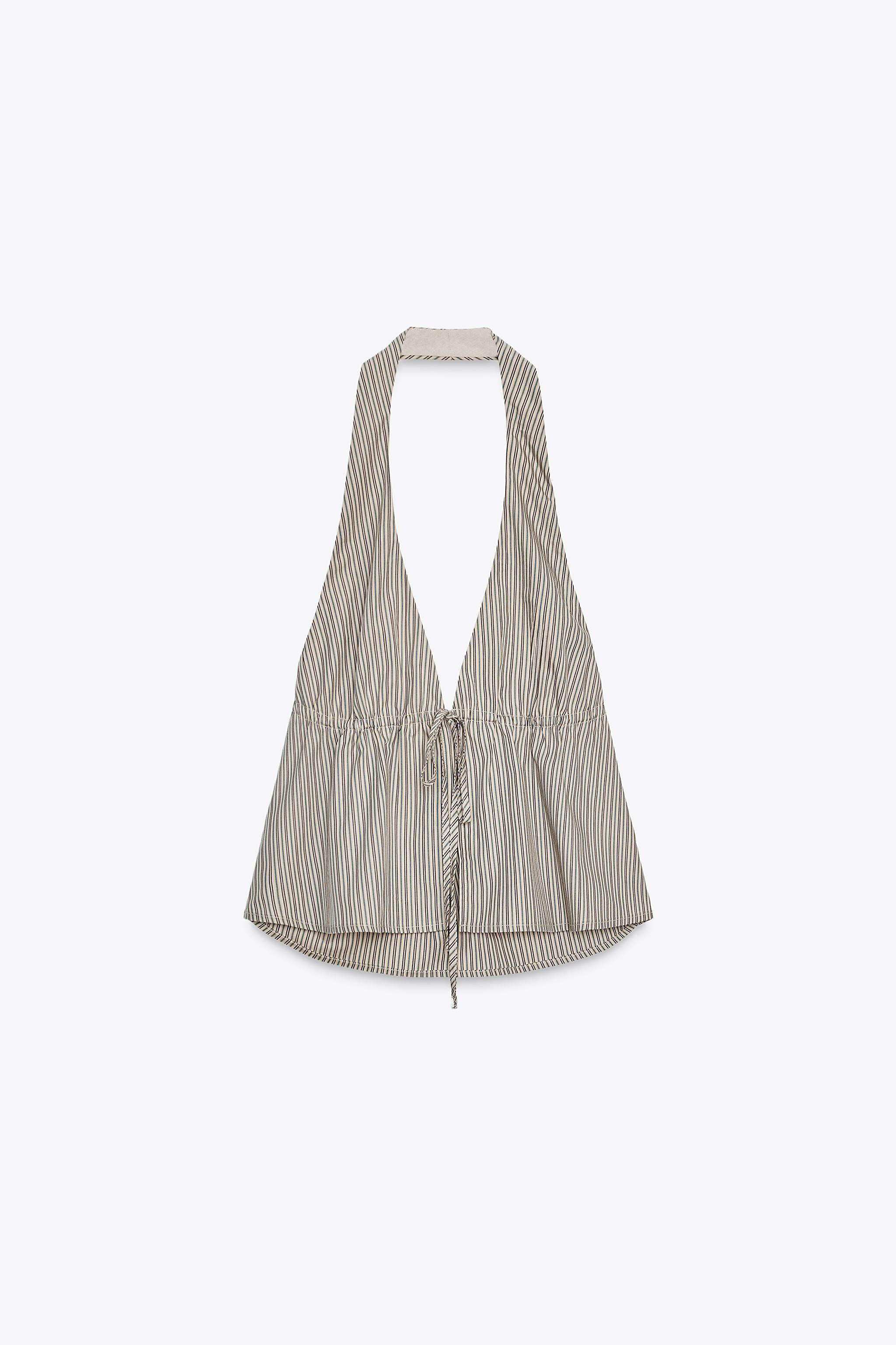 STRIPED POPLIN HALTER TOP