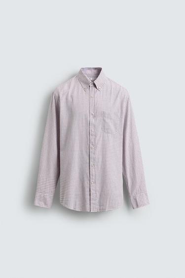 CAMISA CUADROS BOLSILLO - Rosa coral de Zara