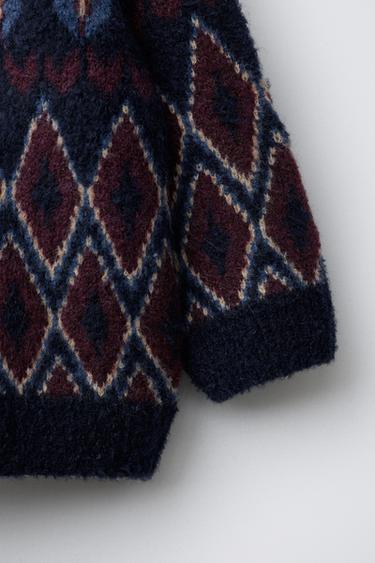 JACQUARD KNIT SWEATER - Brown-Blue by Zara - Image 3