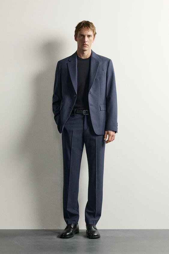 REGULAR FIT WOOL-BLEND SUIT TROUSERS - Navy blue by Zara - Image 0