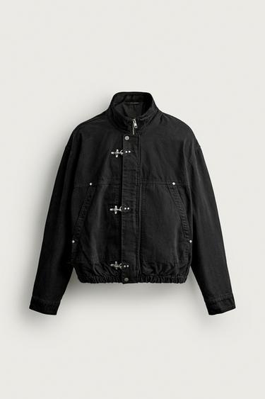RELAXED FIT JACKET WITH METAL FIREMAN CLASPS - Black by Zara