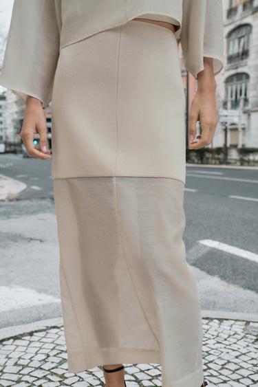CONTRAST KNIT PENCIL SKIRT - Ecru by Zara - Image 2