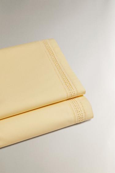 OPENWORK EMBROIDERY FLAT SHEET - Light yellow by Zara - Image 3