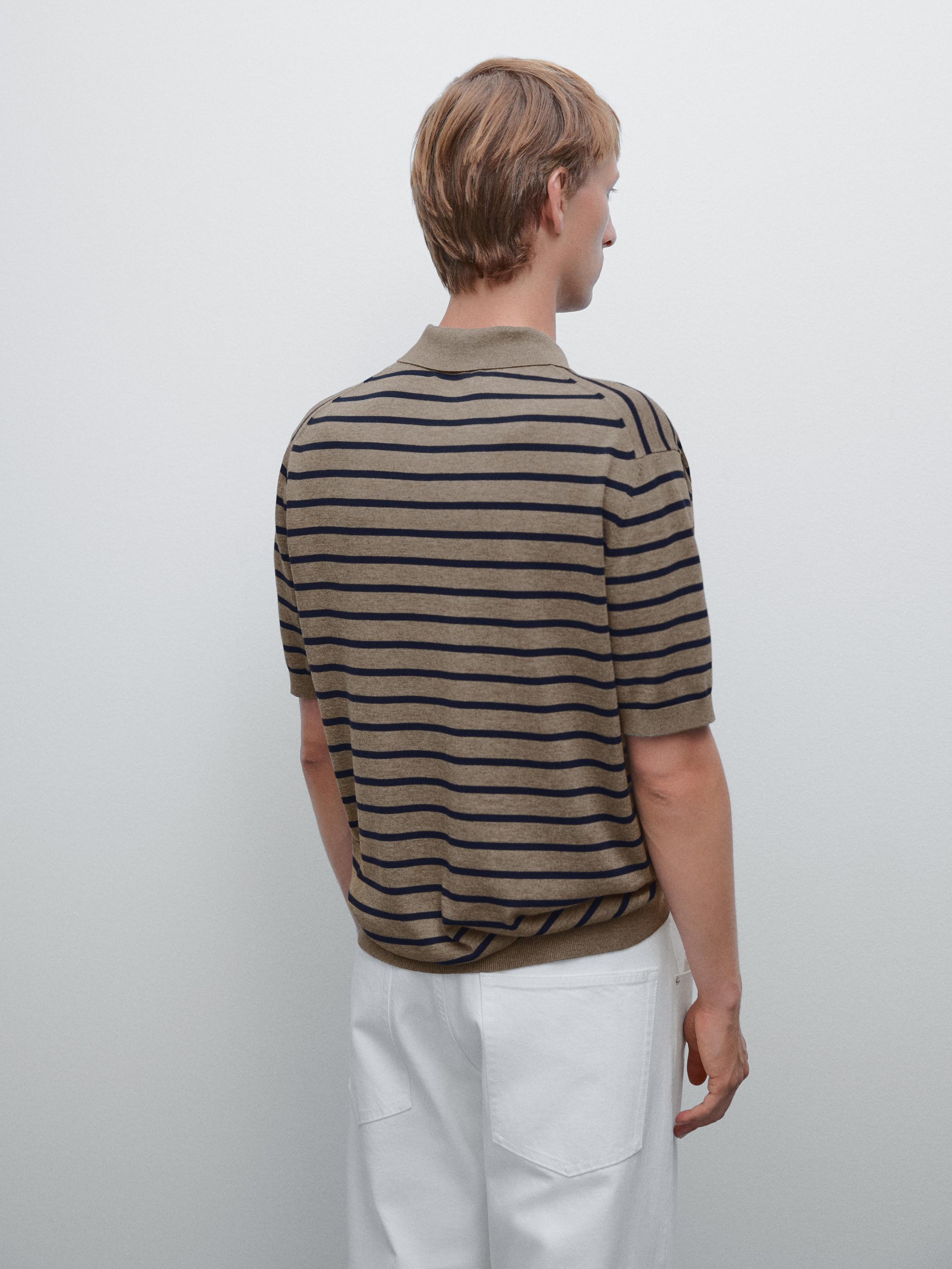 Short sleeve striped knit polo shirt