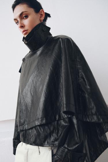 جاكيت بتأثير الجلد مع وشاح ZW COLLECTION - أسود by Zara