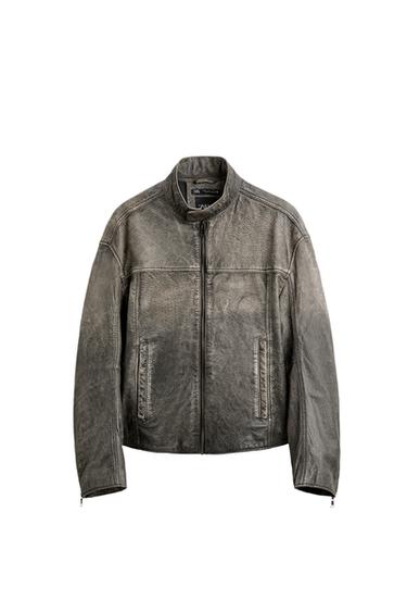 WASHED LEATHER BIKER JACKET