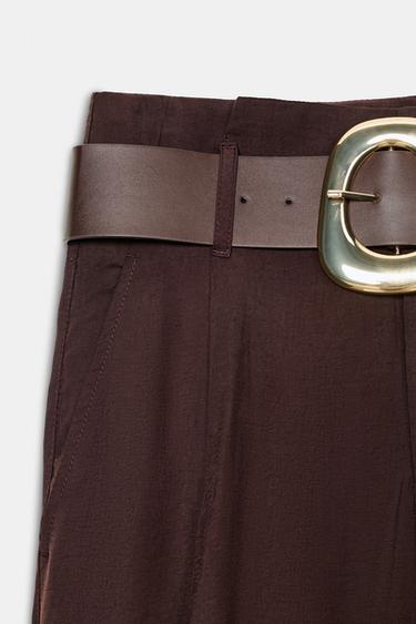 WIDE-LEG TROUSERS WITH BELT - Burgundy by Zara - Image 8