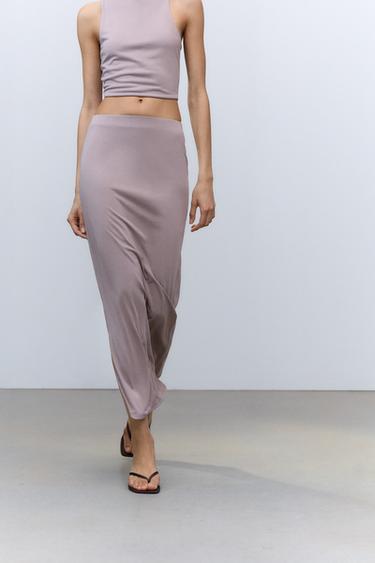 JUPE MI-LONGUE FLUIDE - Gris perle de Zara - Image 2