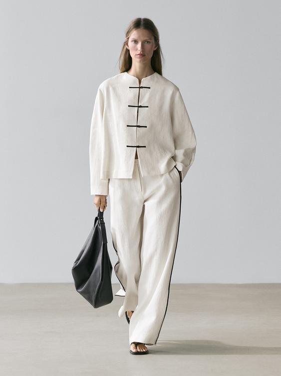 Linen overshirt with button details