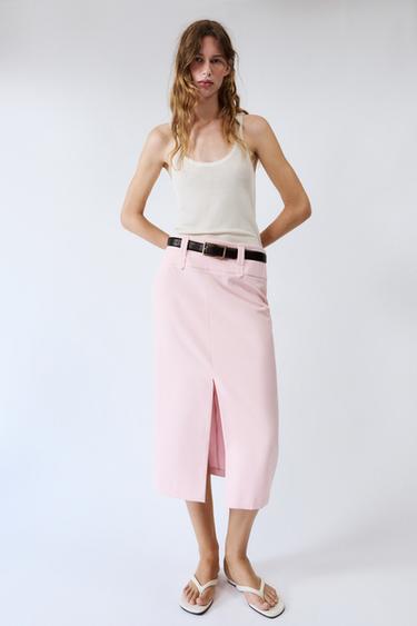 FALDA MIDI TUBO CINTURÓN - Rosa de Zara