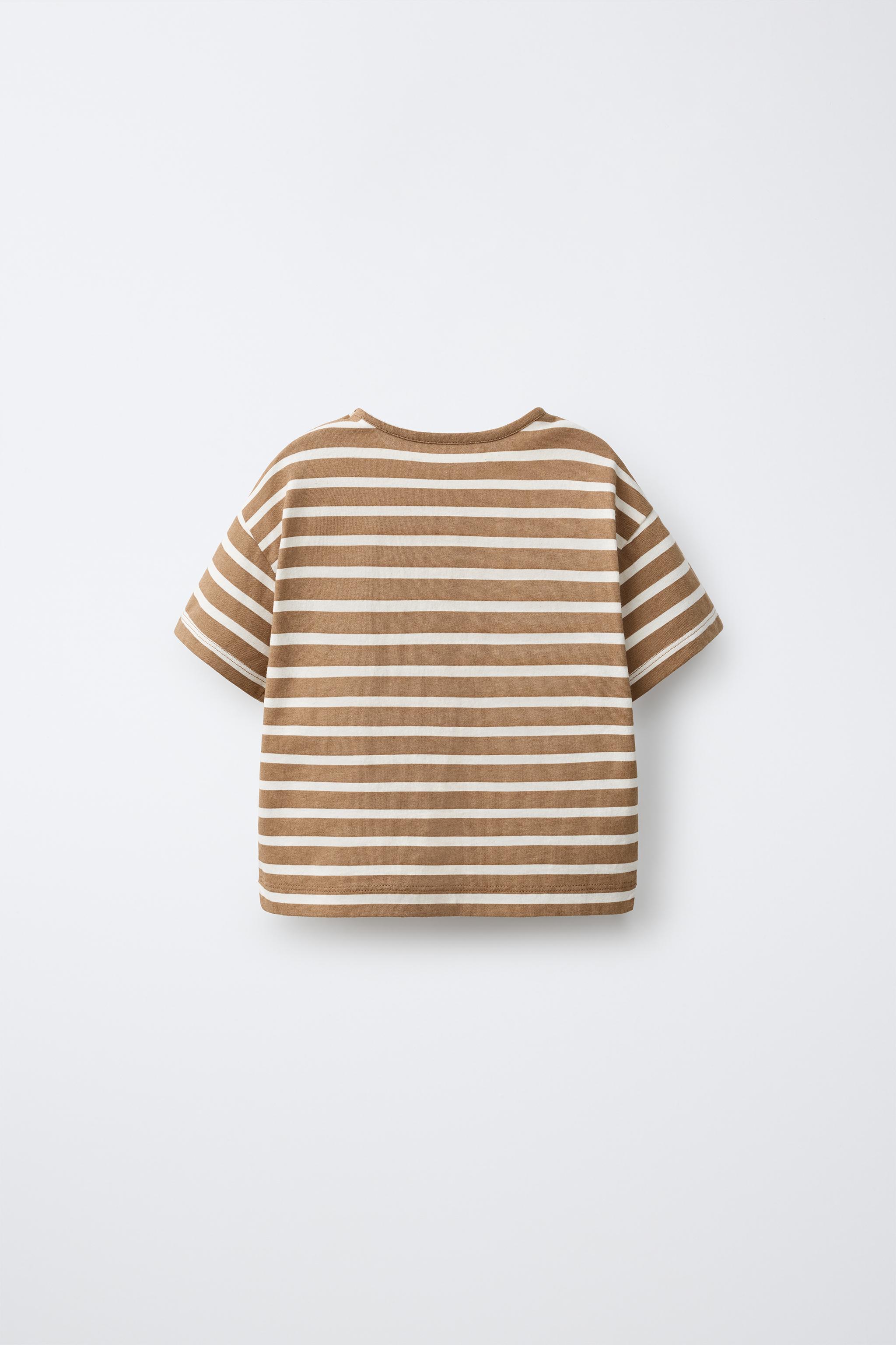 STRIPE PRINT T-SHIRT — Light brown