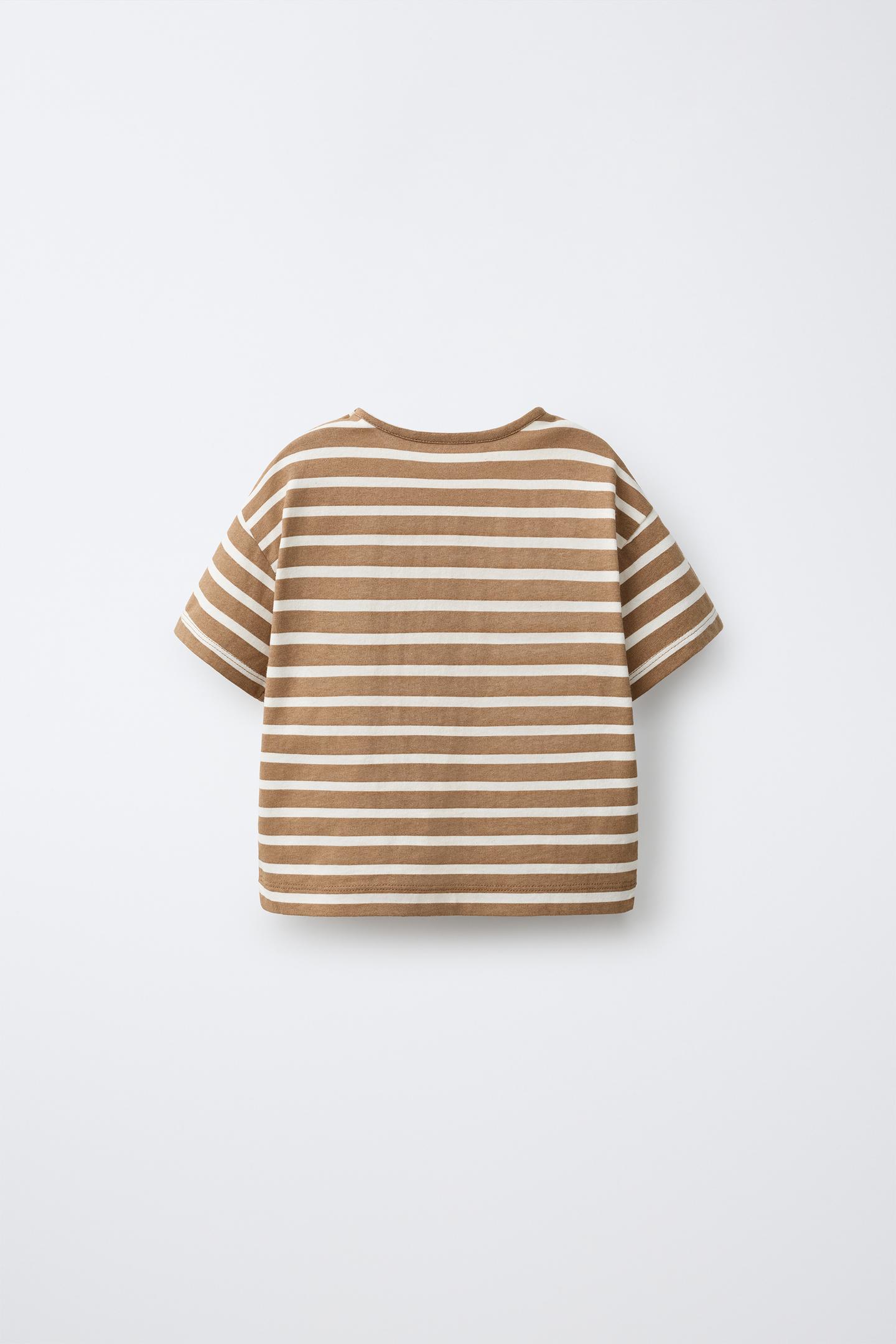 Детская футболка Zara Stripe Print, цвет: Светлый коричневый — фото 2