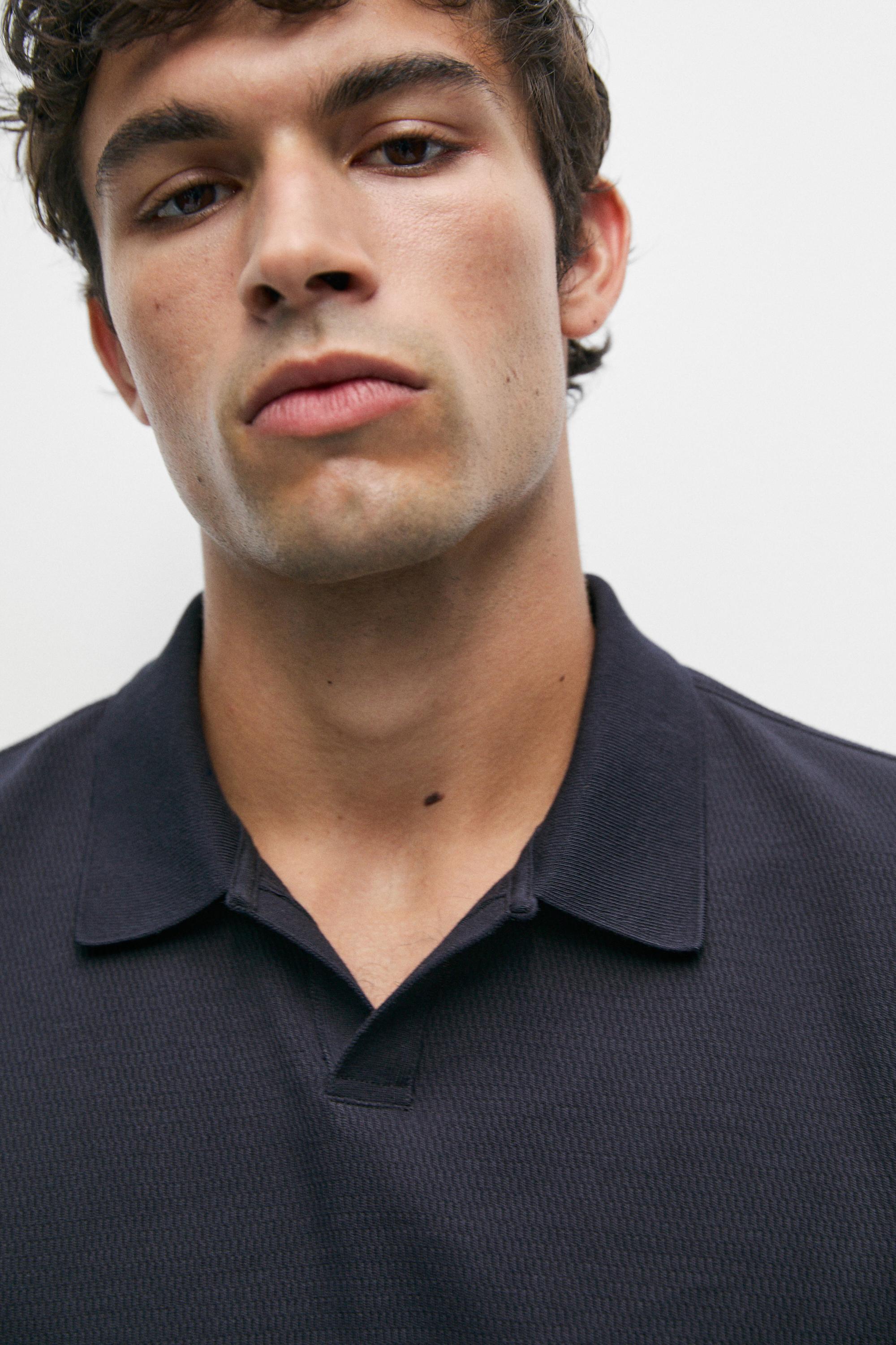 Textured 100% cotton polo shirt