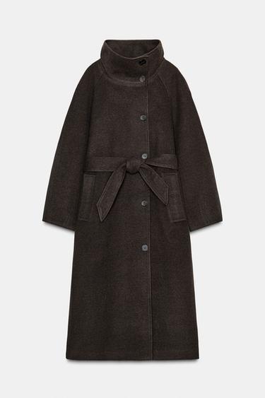 Zara SOFT HIGH-NECK BELTED COAT - Brown - Image 0