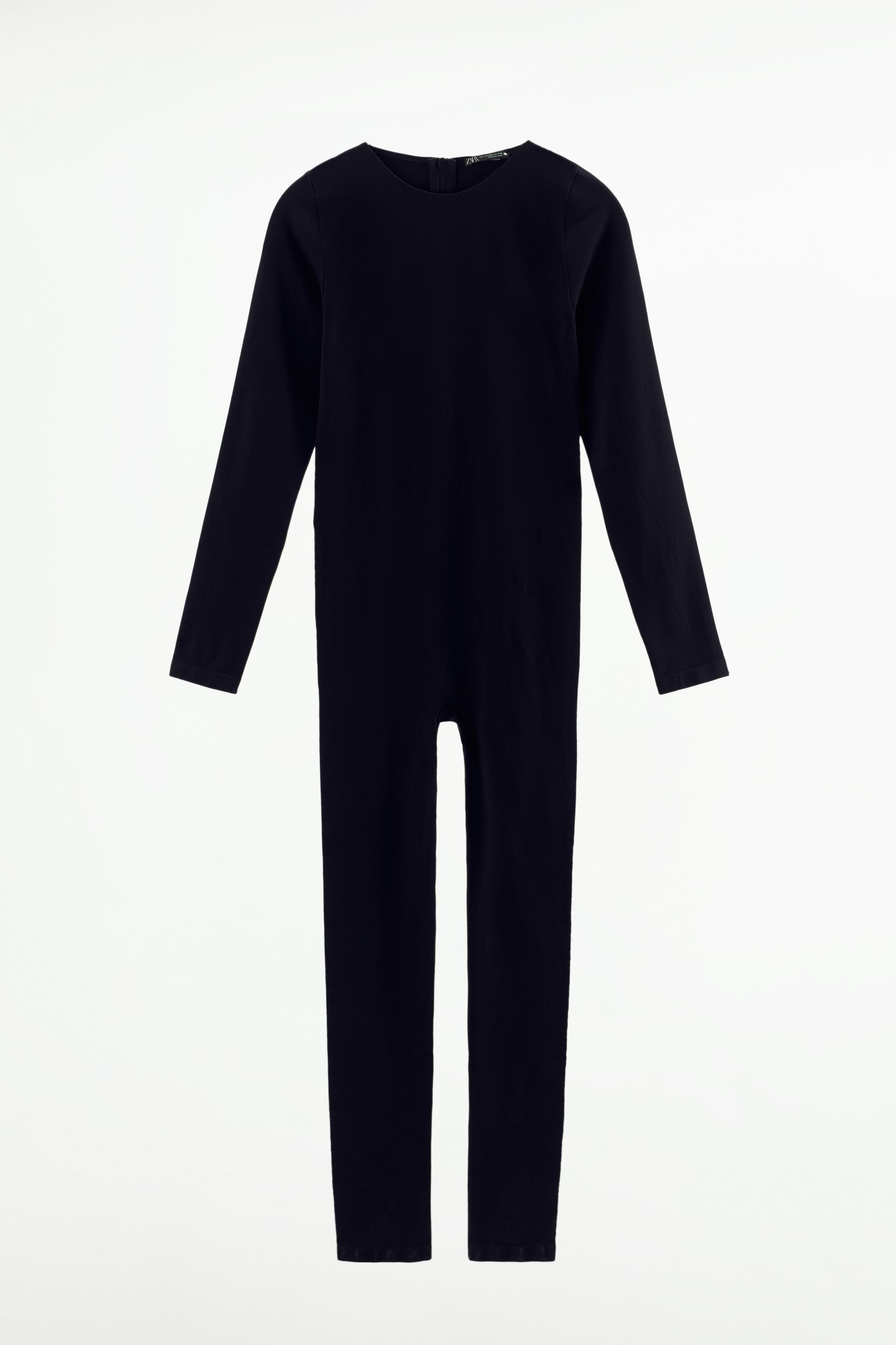 Black Zipper Center Long Sleeve Seamless Jumpsuit