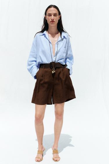 BERMUDA SHORTS WITH DARTS AND BELT - Brown by Zara - Image 0