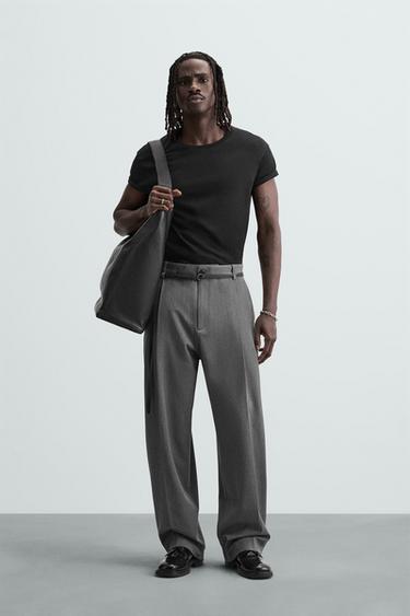 PANTALÓN PLIEGUES CINTURÓN - Gris de Zara - Imagen 0