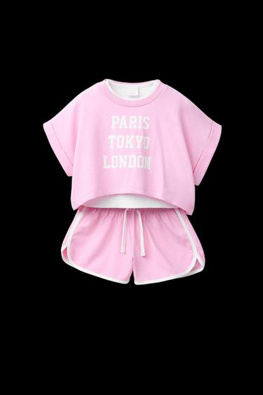 Zara VARSITY T-SHIRT AND BERMUDA SET - Pink - Image 0