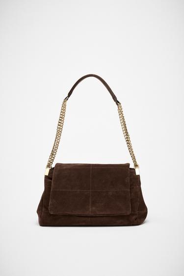 Zara LEATHER SHOULDER BAG - Chocolate