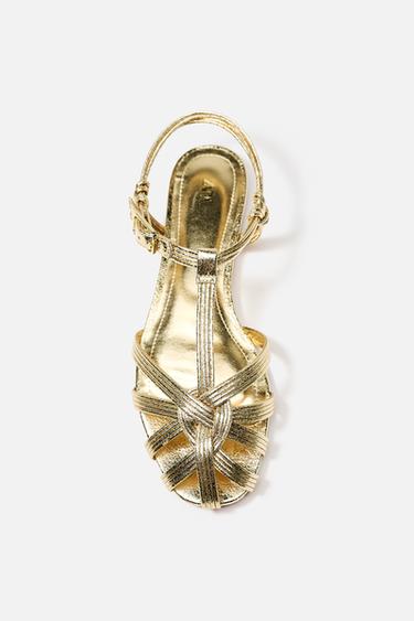 Zara METALLIC STRAP FISHERMAN SANDALS - Gold