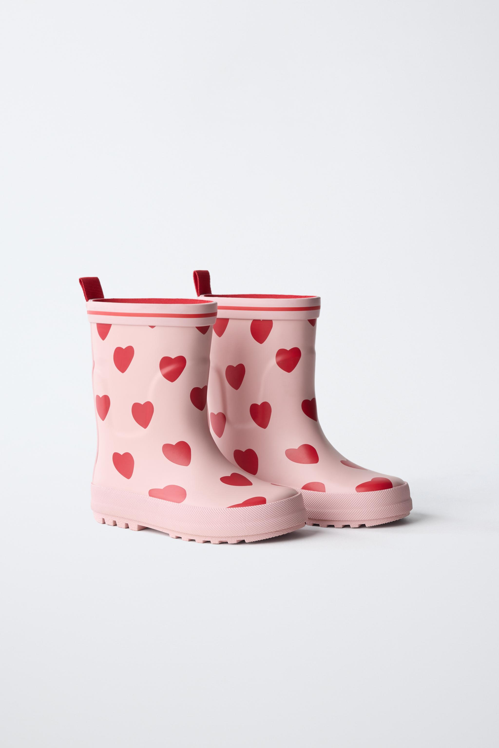 HEART PRINT RAIN BOOTS — Pink