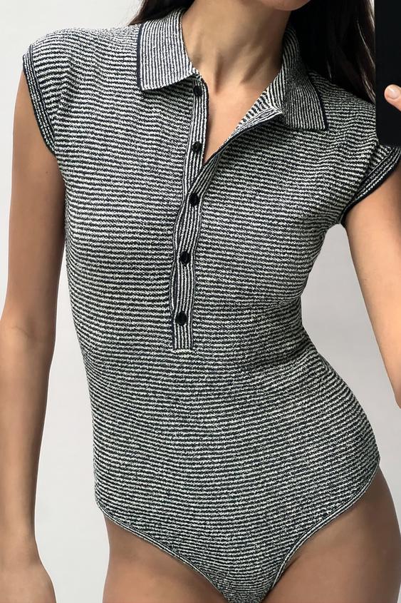 Zara Off-the-shoulder straight neck bodysuit with short sleeves