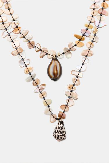 PACK OF 2 SHELL PIECE NECKLACES - camel by Zara - Image 2