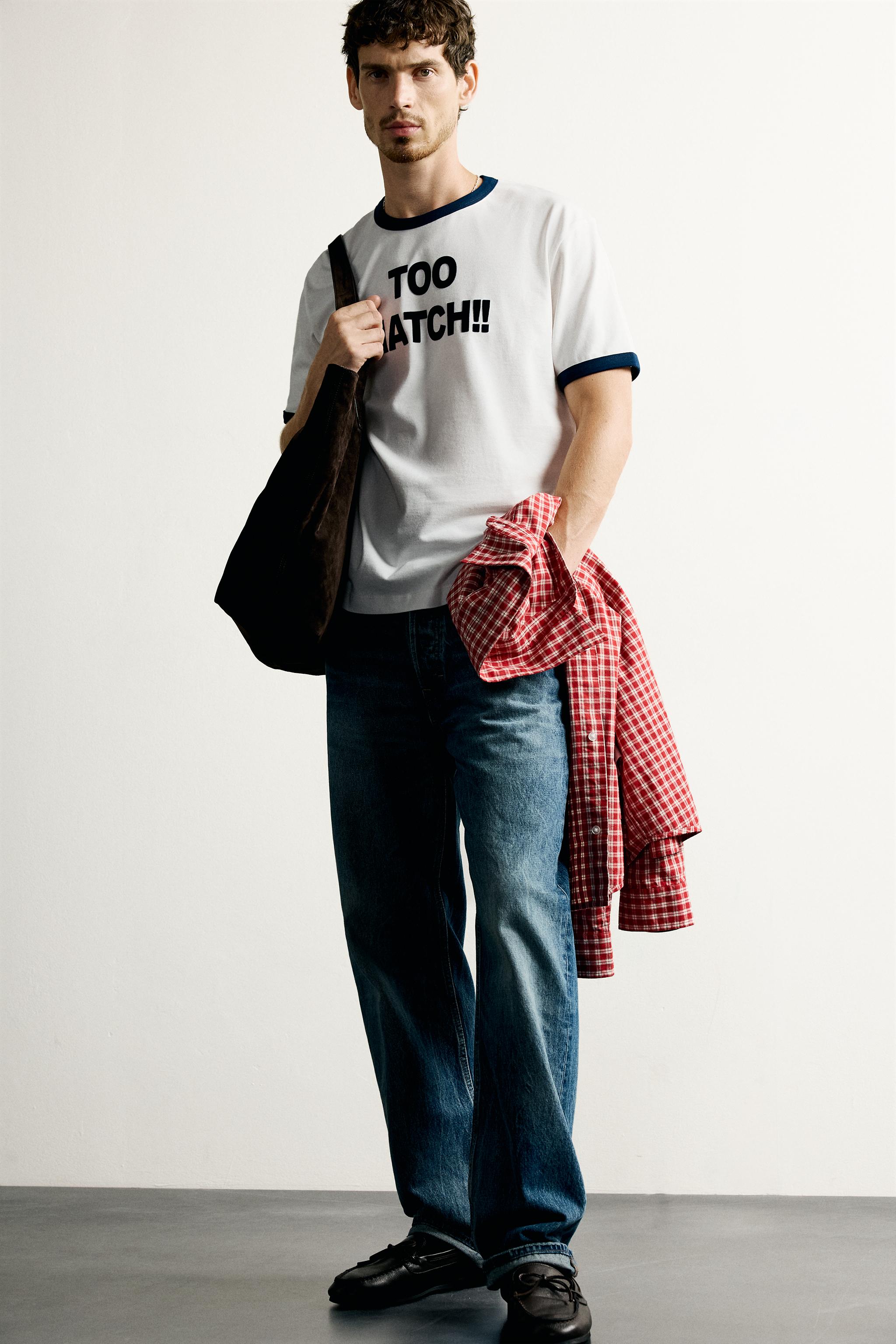 Мужские футболки Zara RINGER CONTRAST RIB TEXT T-SHIRT — фото 8