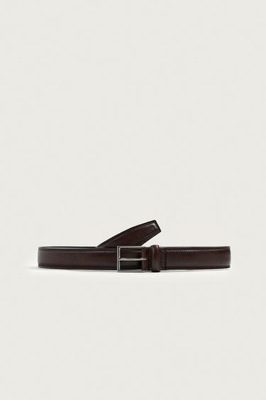 CINTURÓN PIEL PESPUNTE - Marrón de Zara - Imagen 0
